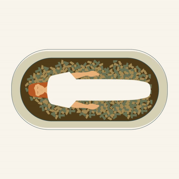 Digitale Zeichnung von einer Frau, die im Kokon liegt